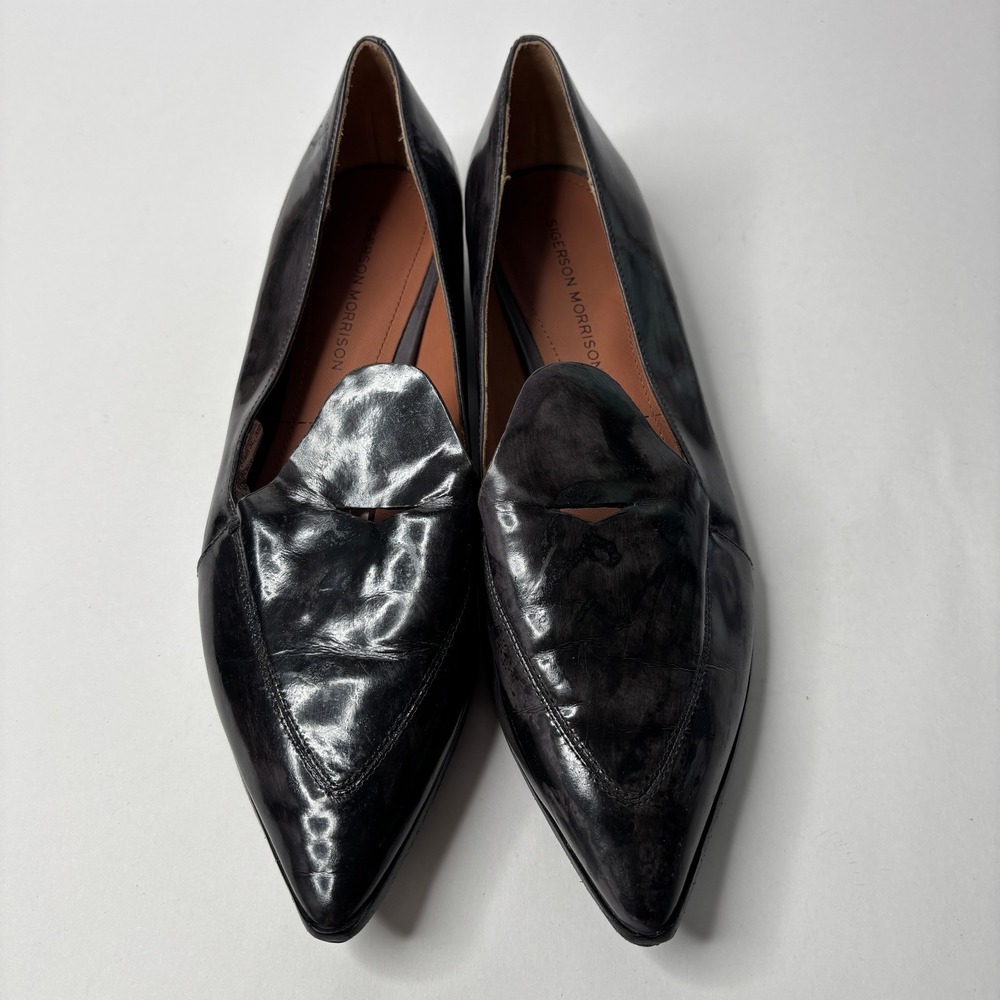 Sigerson Morrison Black Patent Leather Pointed Toe Loafers Flats Vibram Sole 9